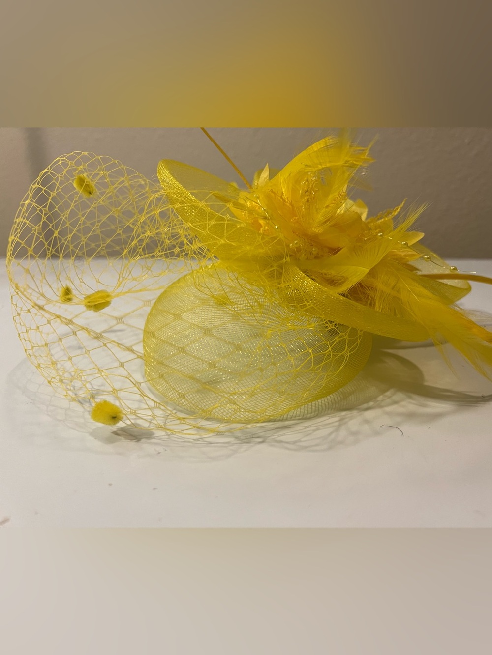 Yellow Feather & Veil Fascinator Hat
